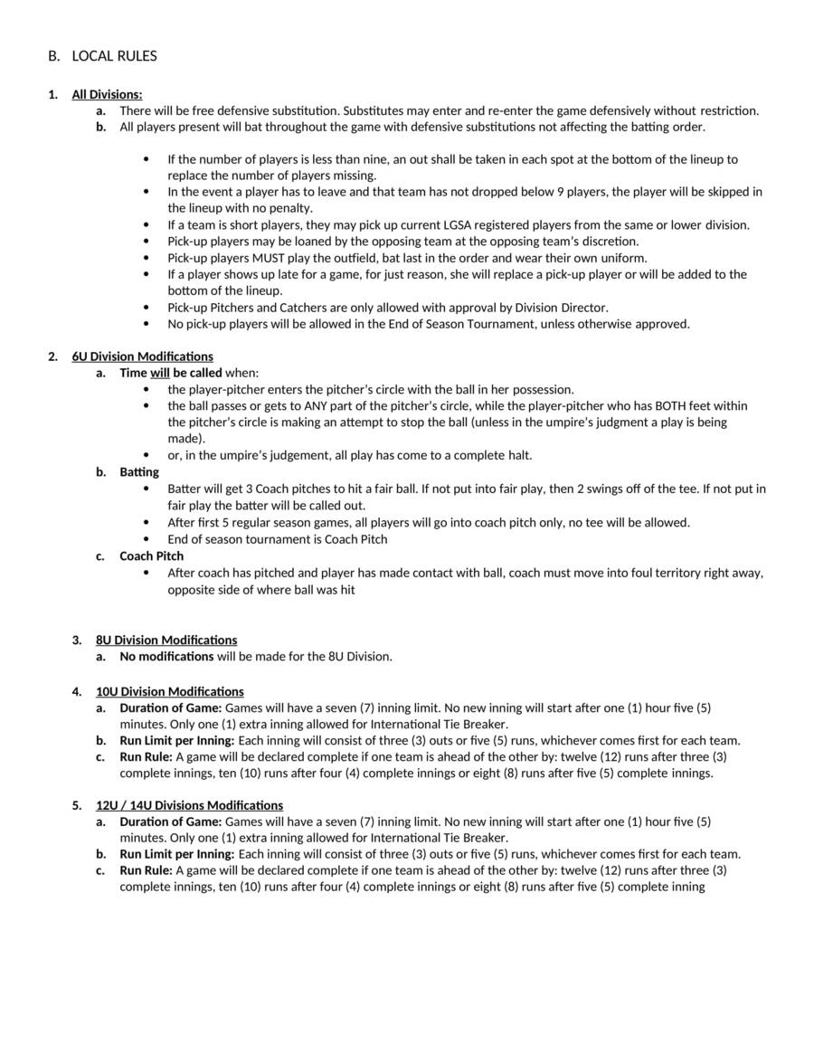 Livingston Girls Softball Association RULES